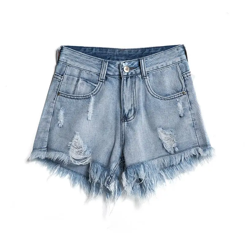 

High Waist Women's Sexy Super shorts 2021 Summer Denim Cotton Tassels Splicing Broken Hole Ladies Skinny Club Super Short Jeans