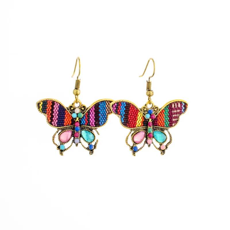 

Butterfly Earrings Bohemian Ethnic Style Diamond Retro Fabric Butterfly Earrings Wholesale
