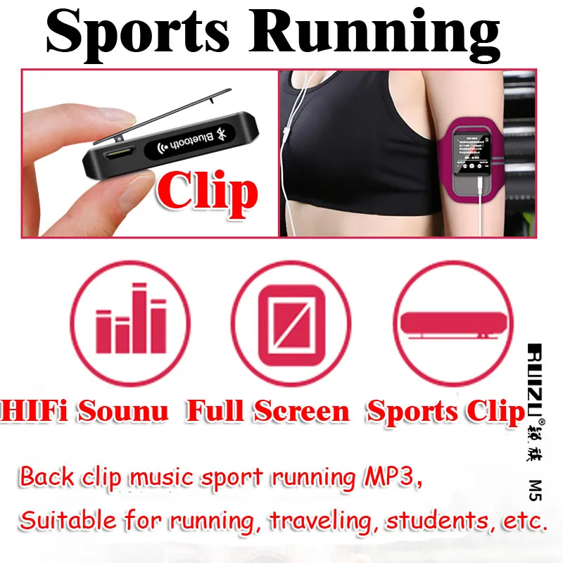 Оригинальный спортивный MP3-плеер RUIZU M5 с Bluetooth 8 ГБ мини-сенсорный экран зажимом