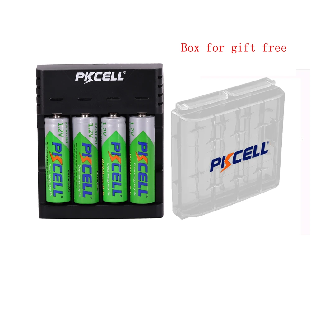 

4 X PKCELL Ni-MH 1.2V 2200mAh Low Self-discharge AA Rechargeable Batteria and USB Line 4Slot Universal Charger +box gift