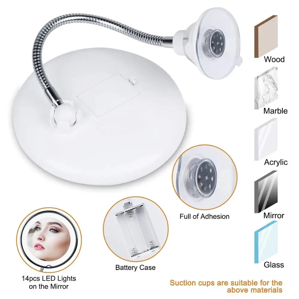 

10x Magnifying Makeup Mirror Suction Mirror 360 Degree Swivel, Wall Mount Vanity Mirror Lighted Compact Mirror Fit Every-Day-Use
