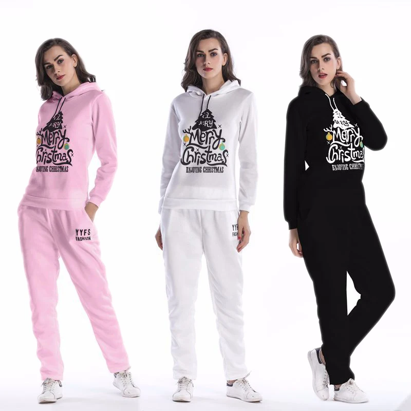 Зимние спортивные костюмы комплект из двух предметов с принтом Merry Christmas Женский