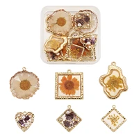 12pcs dried flower epoxy resin pendants mixed color light gold plated alloy charms chic necklace earrings diy jewelry making