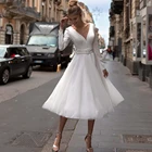 Платье Свадебное ТРАПЕЦИЕВИДНОЕ атласное с длинным рукавом, V-образным вырезом и поясом
