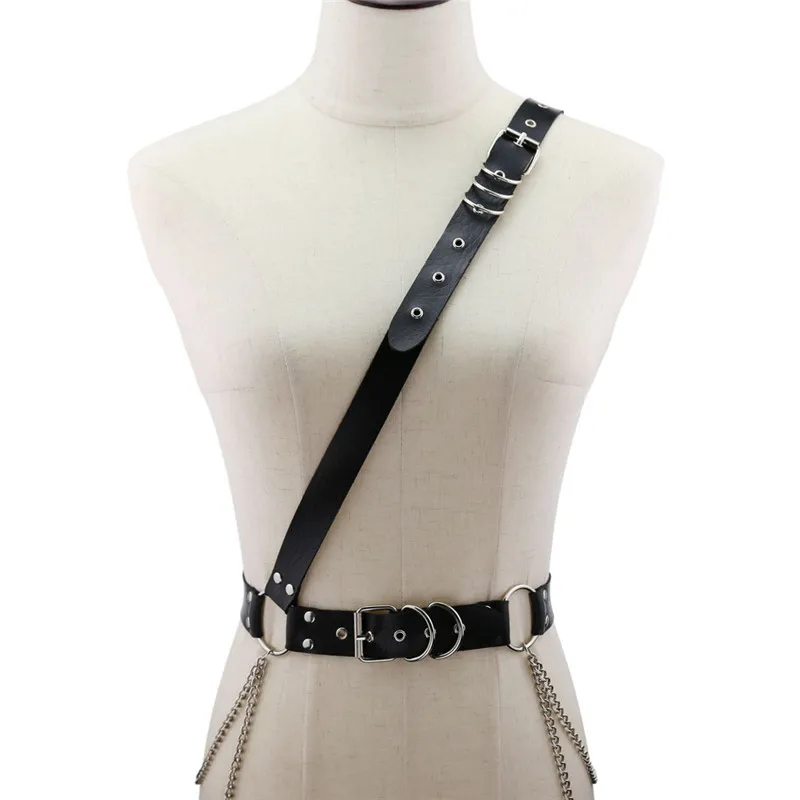 

2021 New Punk Rock Tassel Waist Chains Statement Body Jewelry Leather Necklaces Harness Body Bondage Corset Shoulder Necklaces