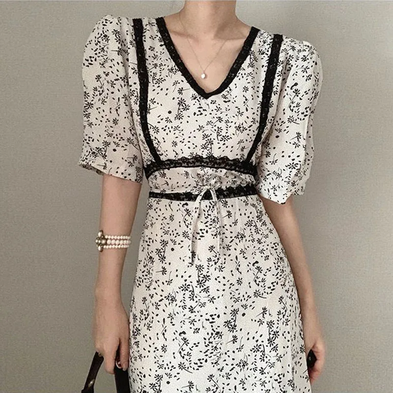 Vestido de gasa de una pieza con cuello en V para mujer, novedad de verano 2021