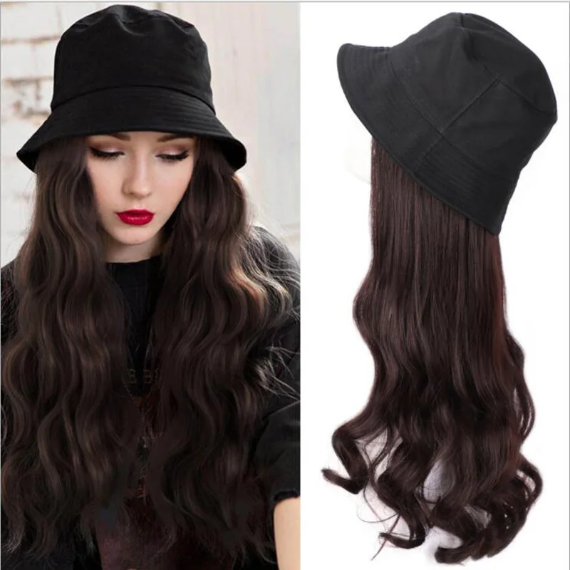 

JINKAILI Fisherman's Cap Wig Long Straight Wavy Top Hat Wig with Hair Extension Synthetic Hair Hat Wig for Women Girl Hair Style