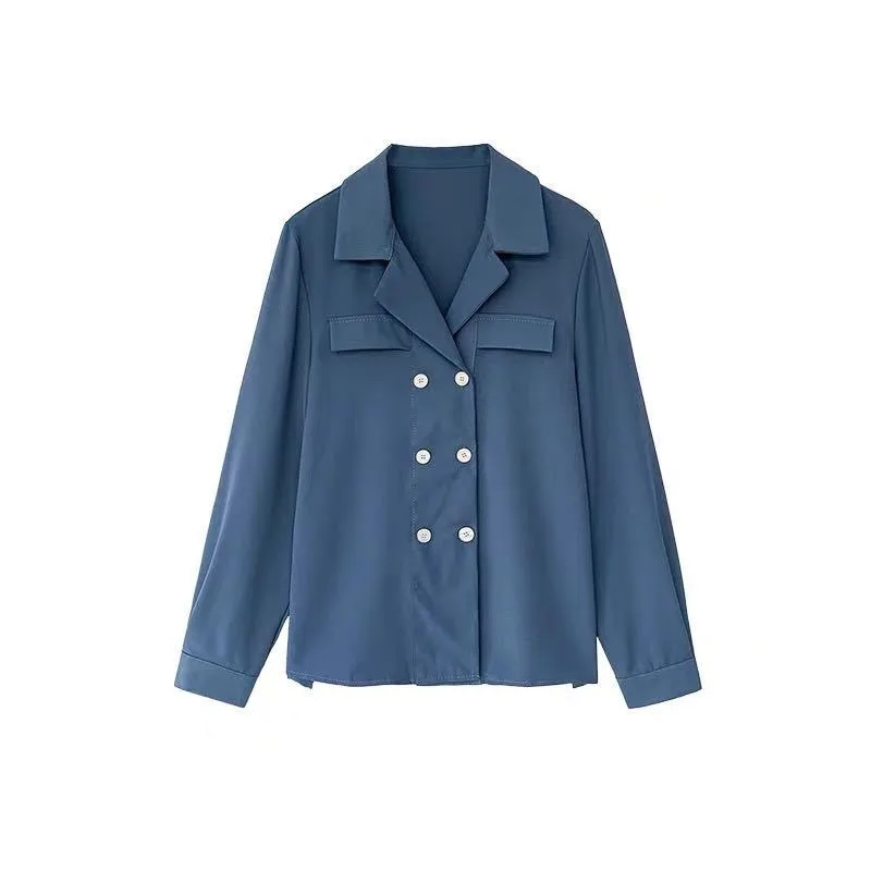 

GOOHOJIO 2020 Autumn Double Breasted Ladies Streetwear Solid Color Vintage Women Shirts Fashionable Long Sleeve Blouses Women