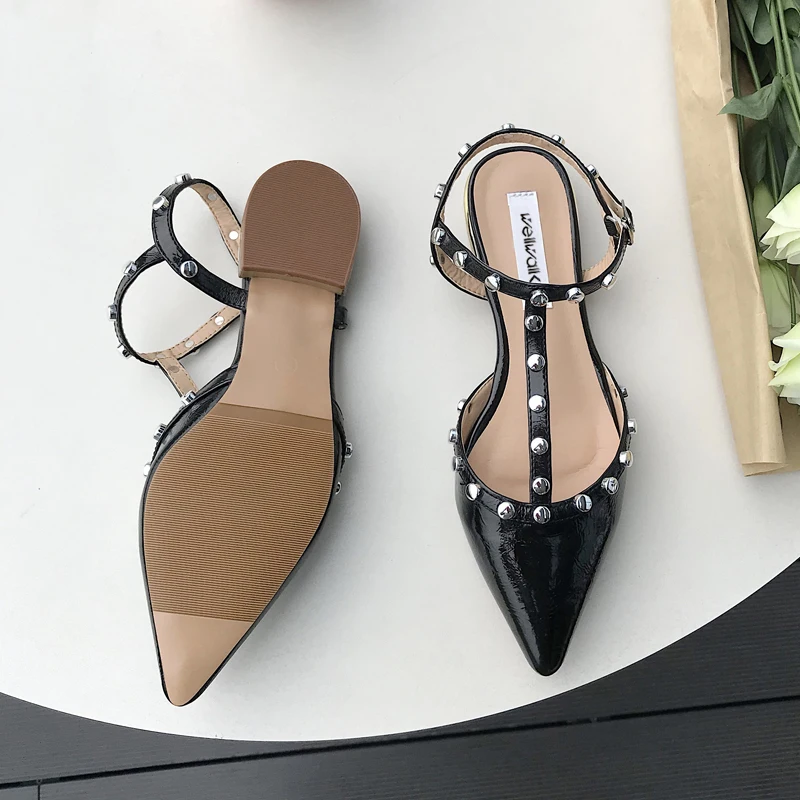 Женская обувь туфли на плоской подошве балетки с острым носком ремешком