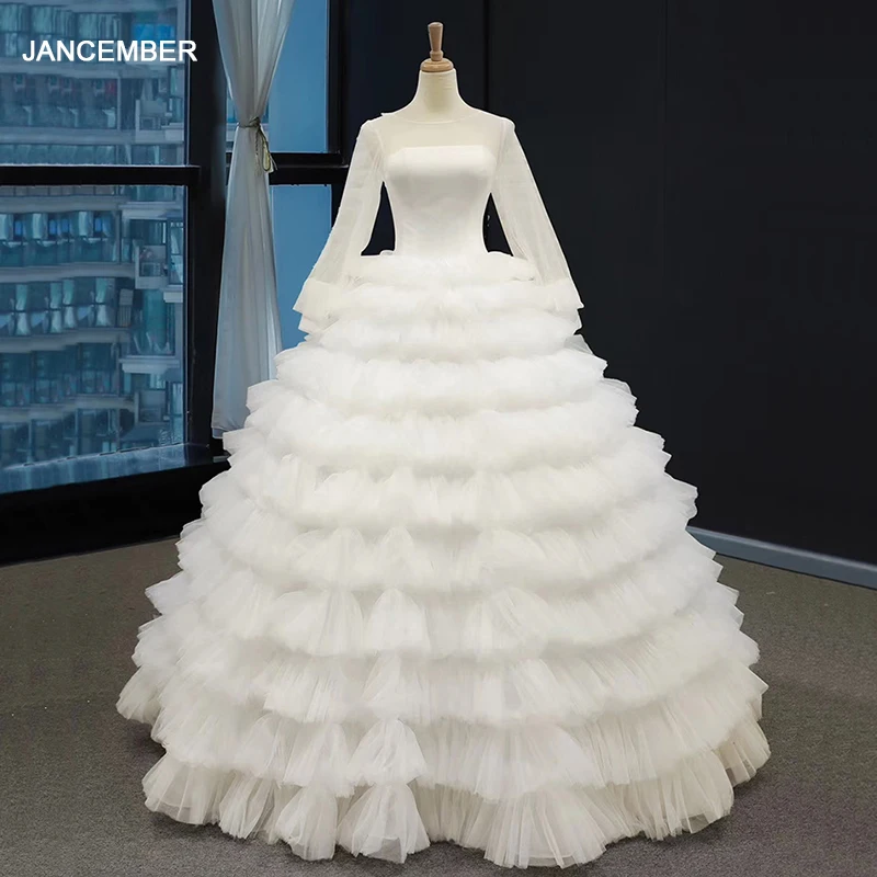 Роскошное шифоновое платье J66867 jancдекабря с круглым вырезом и длинным рукавом в