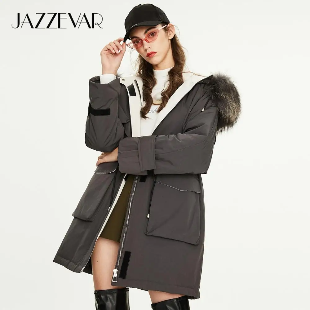 JAZZEVAR 2022 Winter New Arrival Down Jacket High Quality Mid-length Style with A Fur Warm Women Coat