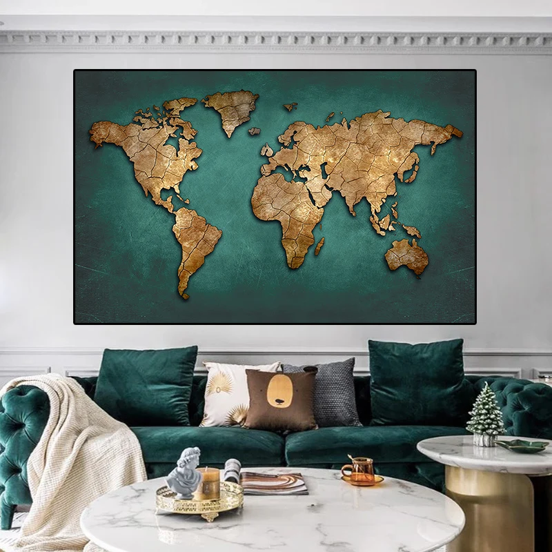 

HD Printed Canvas Art World Map Canvas Painting Vintage Continent Posters and Prints Wall Picture Living Room Study Office Decor