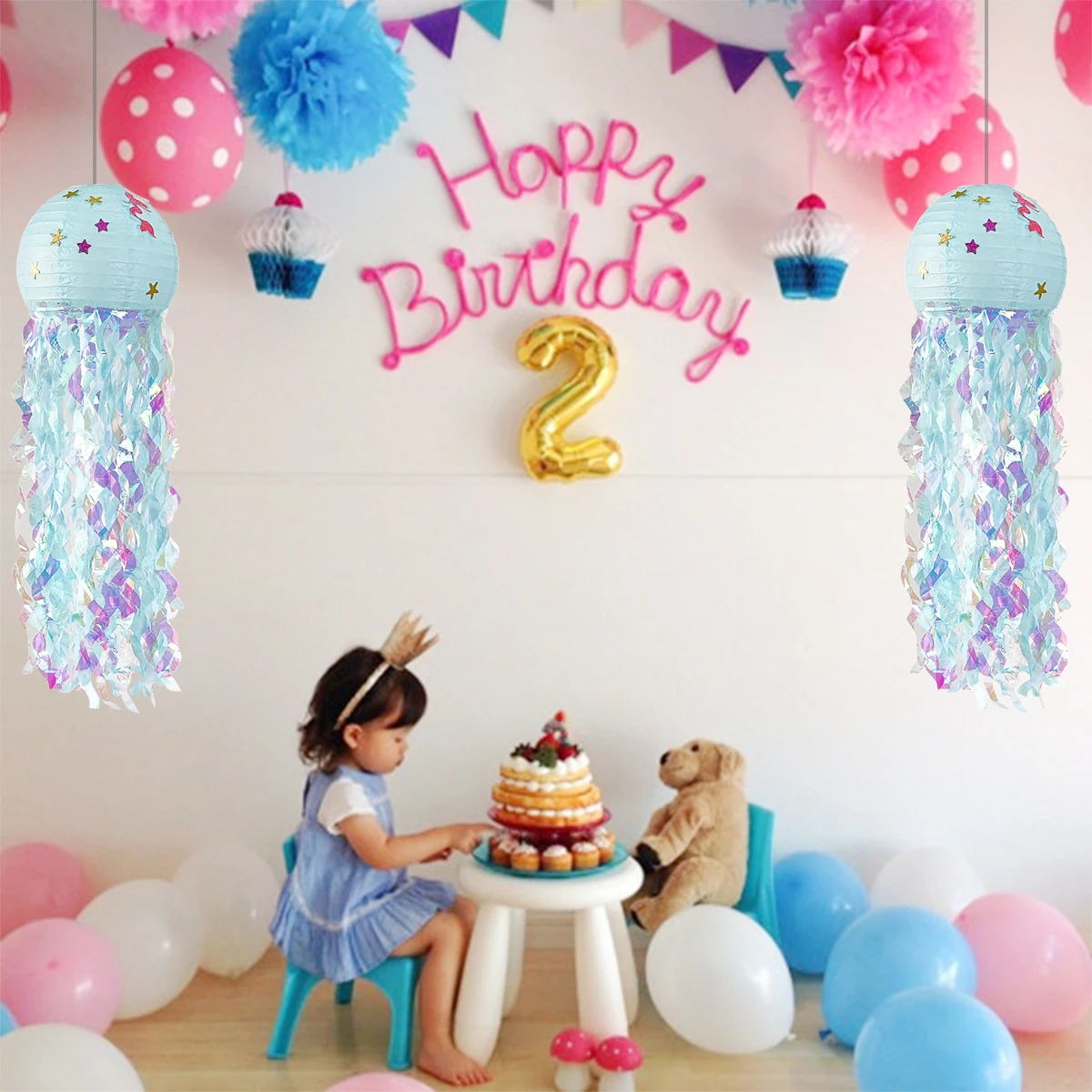 

Mermaid Theme Party Decoration DIY Hanging Jellyfish Lantern Little Mermaid Under The Sea Birthday Party Decorations Baby Shower