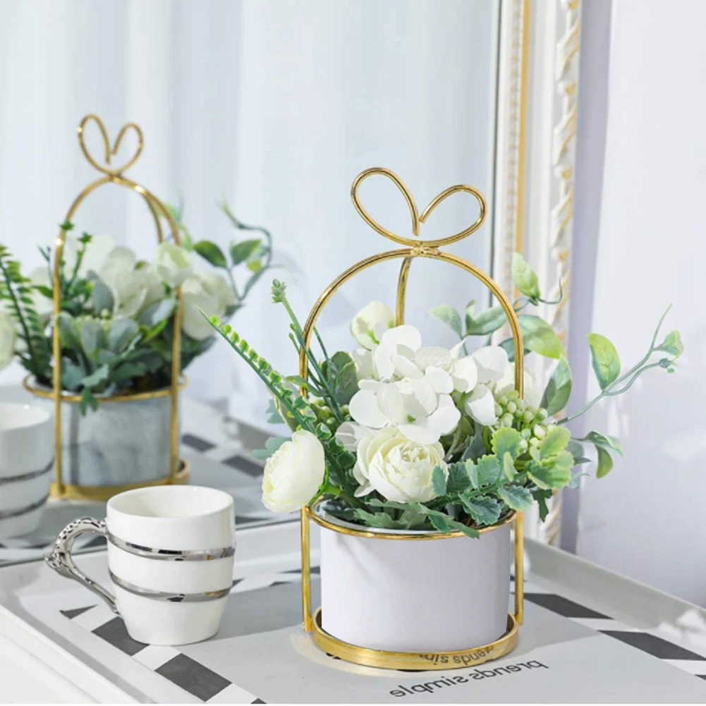 

Artificial Flower Vase Decoration Potted Fake Flowersl White Plants Hydrangea Home Office Balcony For Table Decoration