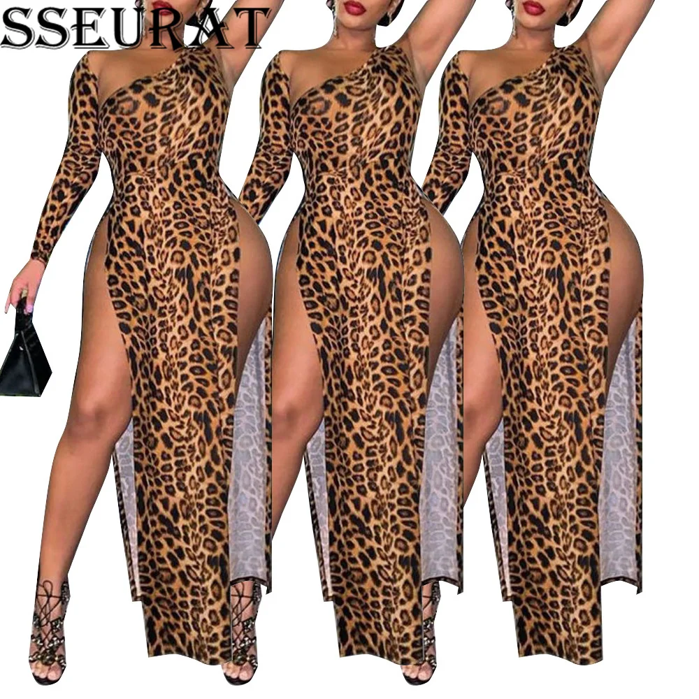 Женское длинное платье с леопардовым принтом и разрезом | Женская одежда