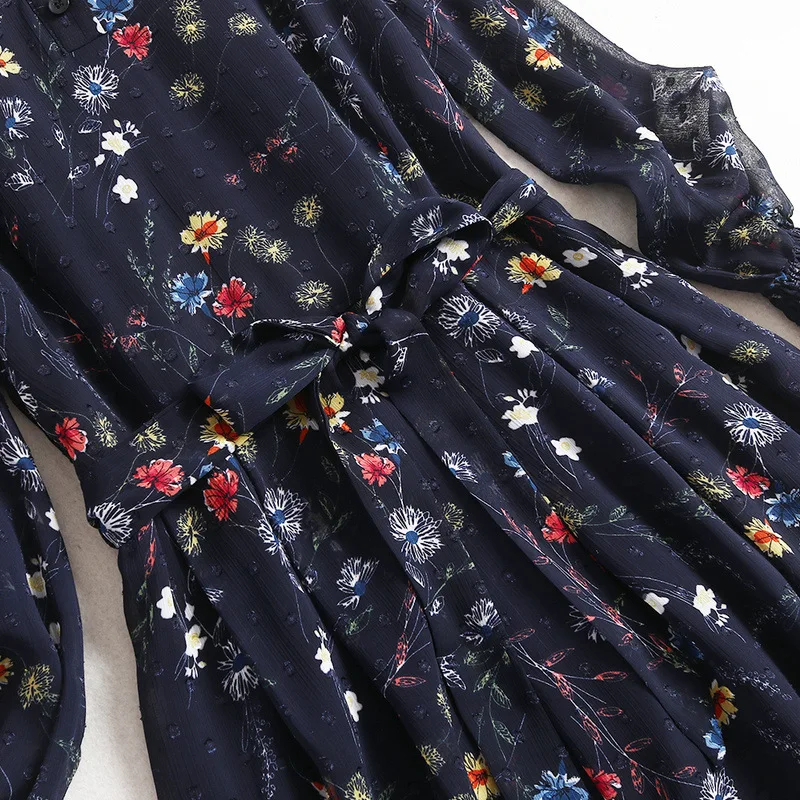 Женское длинное шифоновое платье AELESEEN модельное с длинным рукавом и оборками