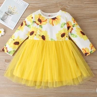 new kids dresses for girls cute sunflower print long sleeve patchwork mesh baby girl dress casual field autumn kids clothes 1 6y