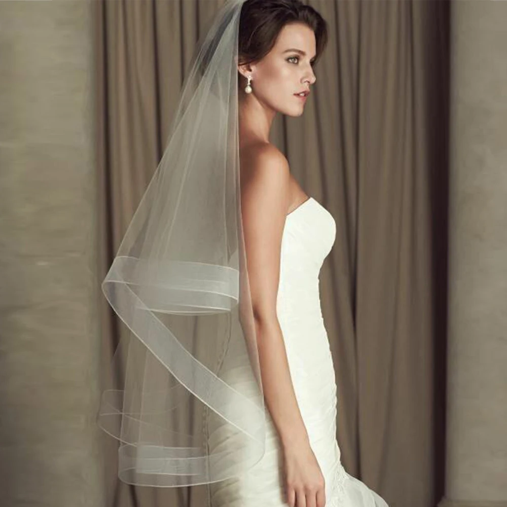 2020 new One layer white fingertip Bride veil Short bridal wedding veils without comb | Свадьбы и торжества
