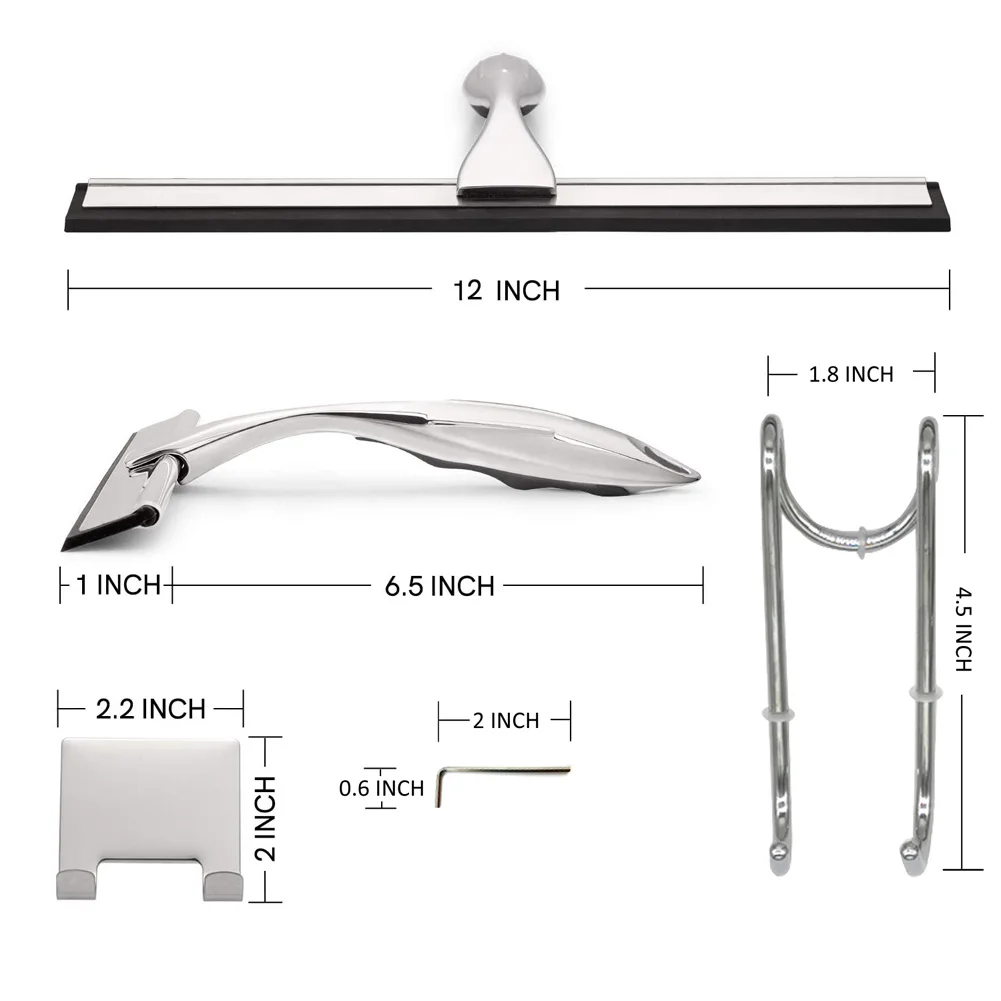 

12 Inche Shower Squeegee for Shower Doors, All-Purpose Window Squeegee with 2 Hanging Hooks for Shower Doors, Bathroom, Window