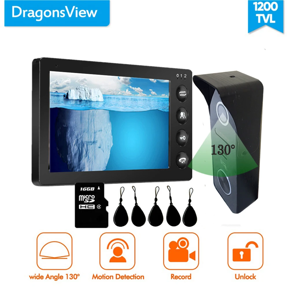Видеодомофон Dragonsview 7 дюймов радиочастотная система видеодомофона черная