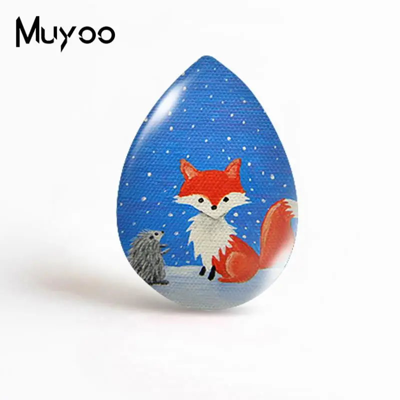 Модные лисички 2019 года - синие цветочные капли стеклянной купола с изображением лисы на кабошоне искусства.