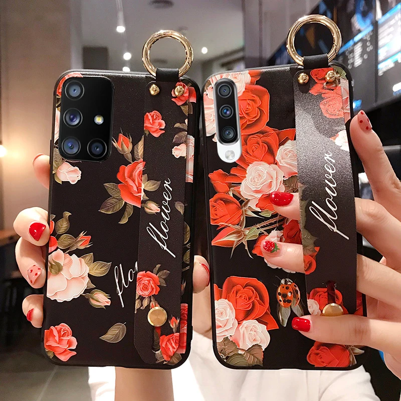 Мягкий силиконовый чехол с ремешком на запястье для Samsung A71 A51 A50 A70 A30s A50s A30 A20
