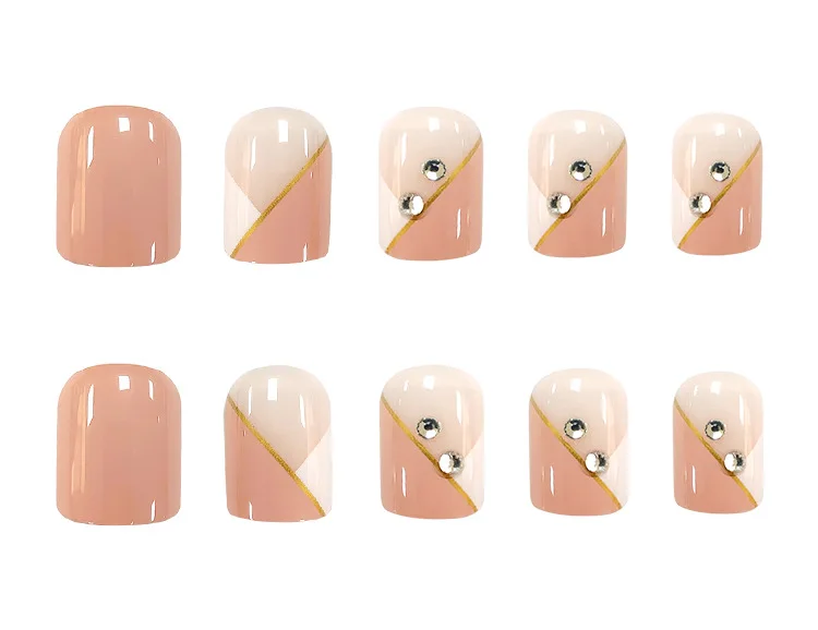 

24pcs Diamond Inlaid Nails Patch Glue Type Short Paragraph Removable Fashion Manicure False Nails Patch