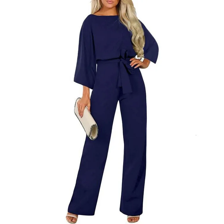 New jumpsuit women 2021 fashion pants bat long-sleeved lace-up one-piece trousers female plus size loose casual streetwear