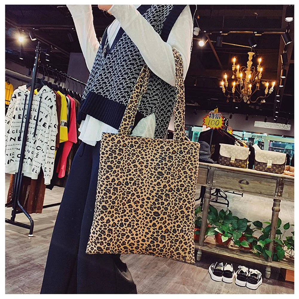 

Casual Women Folding Leopard Print Soft Shopping Handbags Crossbody Girls Tote Shoulder Bag School