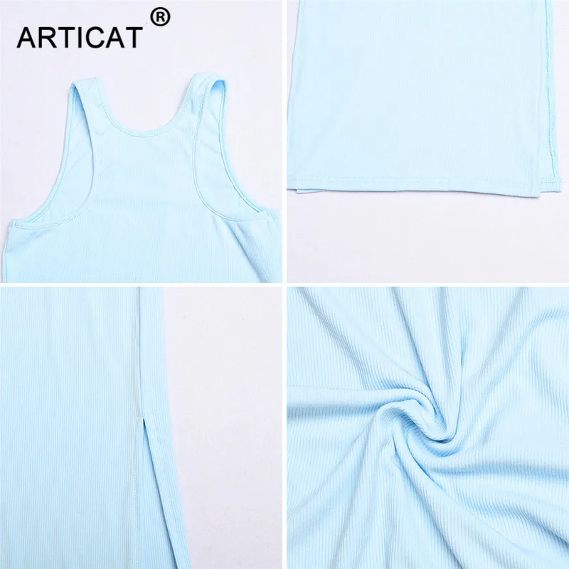 

Articat Knitted Bodycon Split Midi Dresses Women Sleeveless O Neck Solid Long Dress Casual Streetwear Clothes 2020 Summer Autumn