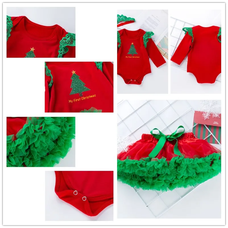 

Yoliyolei 3pcs/Set Christmas Baby Tutu Dress Outfit long-sleeved Christmas romper Autumn Winter Baby Kids Suit Clothing