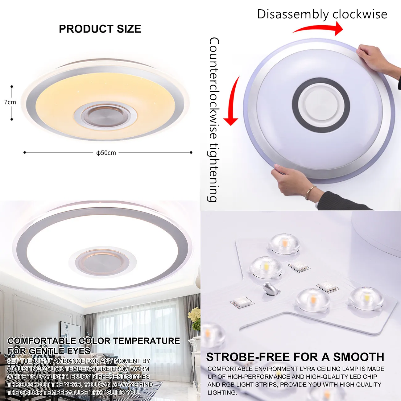 Светодиодный музыкальный потолочный светильник 36 Вт + 36Y RGB Bluetooth динамик лампа