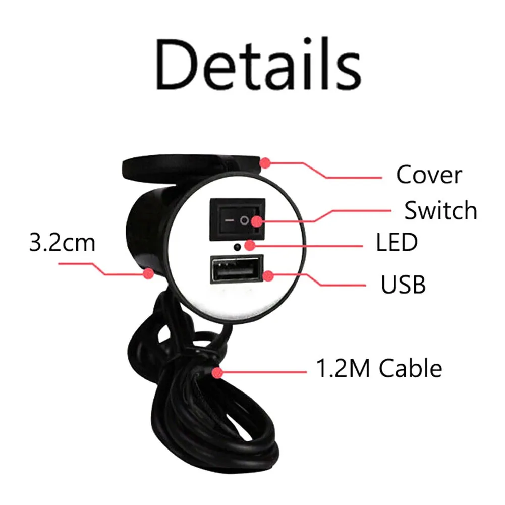 

Motorcycle Electric Vehicle Mobile Phone Charger USB Waterproof Universal 12V Moto Charger With Locking Ring Tap Bracket
