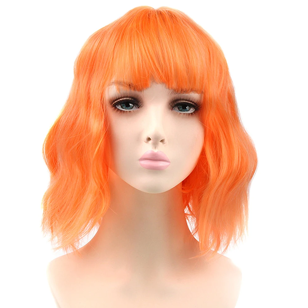 Pageup Short Natural Wave Synthetic Wig For Black Women Purple Wigs with Bangs Heat Resistant Fiber Hair Wigs