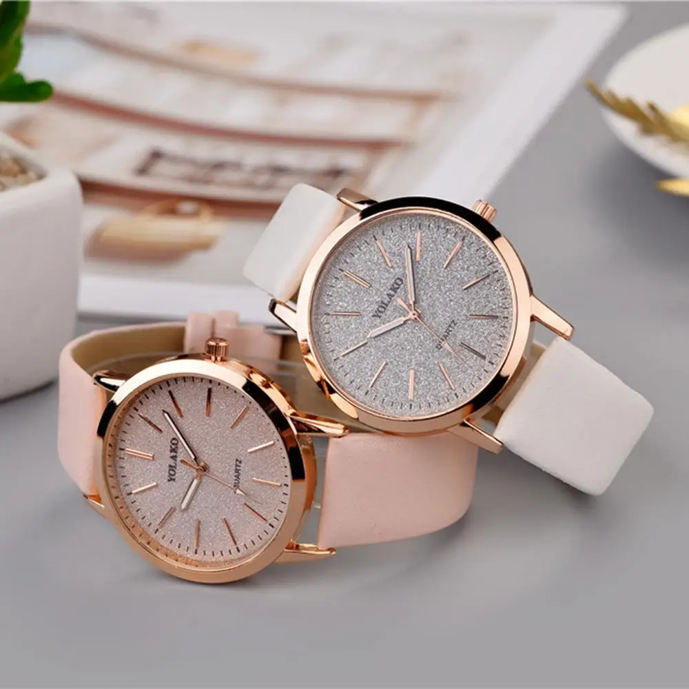 Fashion Casual Ladies Quartz Wrist Watch Pink Simple Retro Women Watches Yolako Luxury Brand Female Vintage Leather Clock