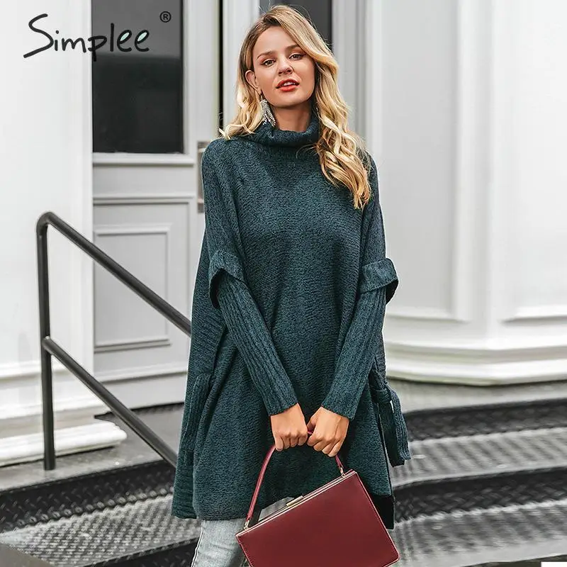 Simplee водолазка женский свитер плащ летучая мышь рукав осень зима пуловер с
