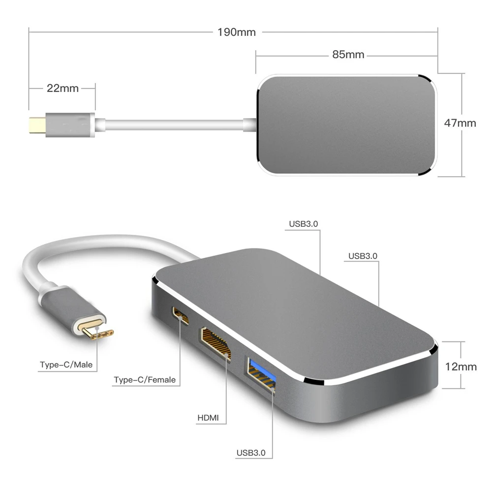 USB-концентратор Тип C на 4k HDMI-совместимый адаптер USB 3 0 pd зарядное устройство для