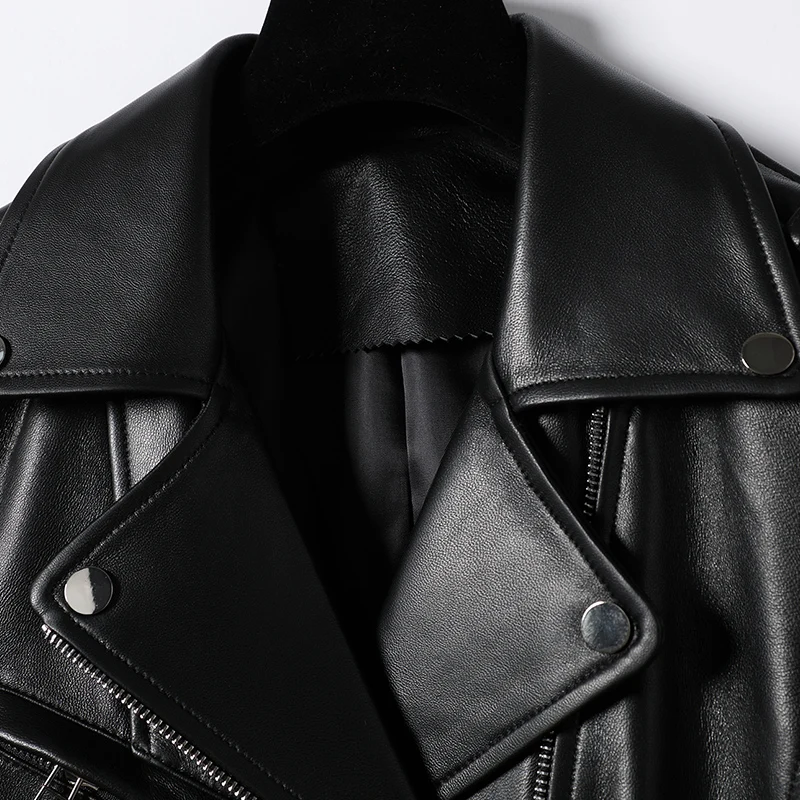 

JCHB 2021 leather genuine Haining New coat women's short lapel sheepskin motorcycle leather jacket slim small leather coat women