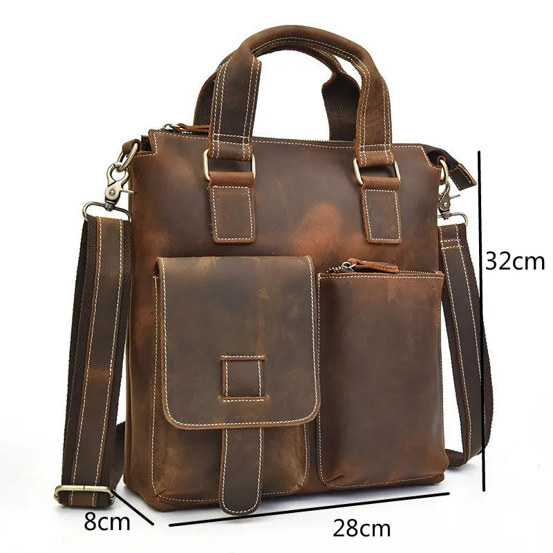 

YourSeason 2021 Retro Men Casual Tote Handbags Crazy Horse Leather Briefcase Male Shoulder Crossbody Computer Bags Solid