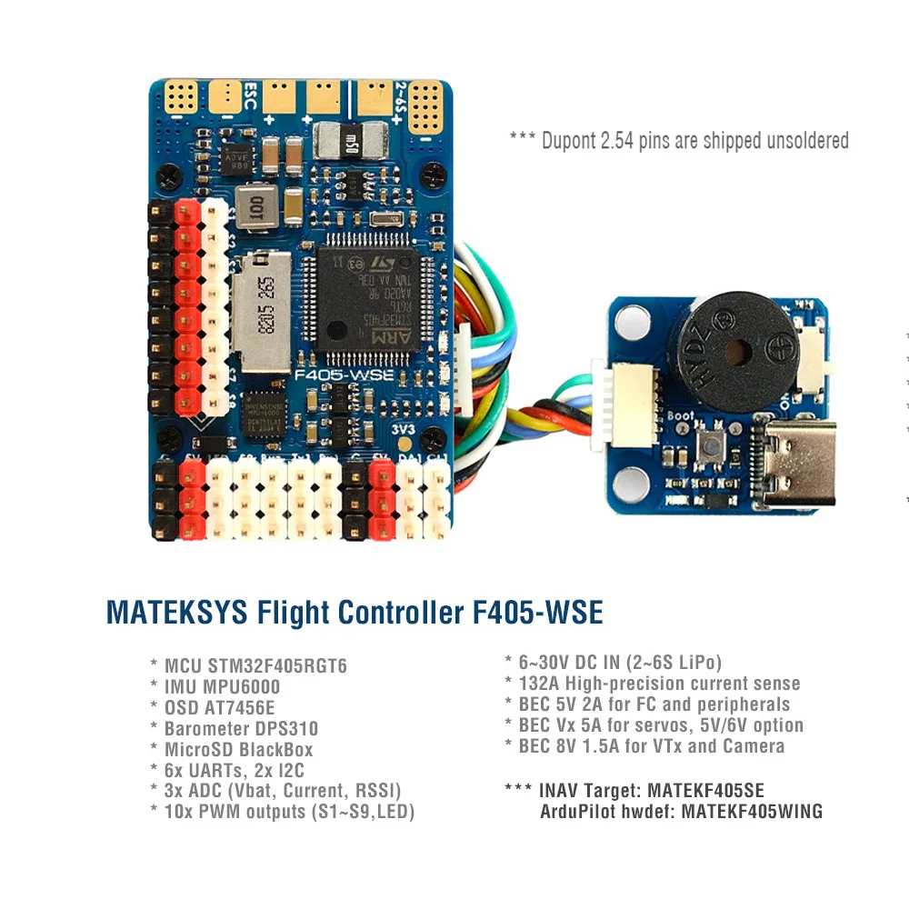 Mateksys MATEK F405-WSEWing MPU6000 Baro DPS310 OSD Blackbox F4 Контроллер полета 2-6S INAV RC самолет FPV дроны |