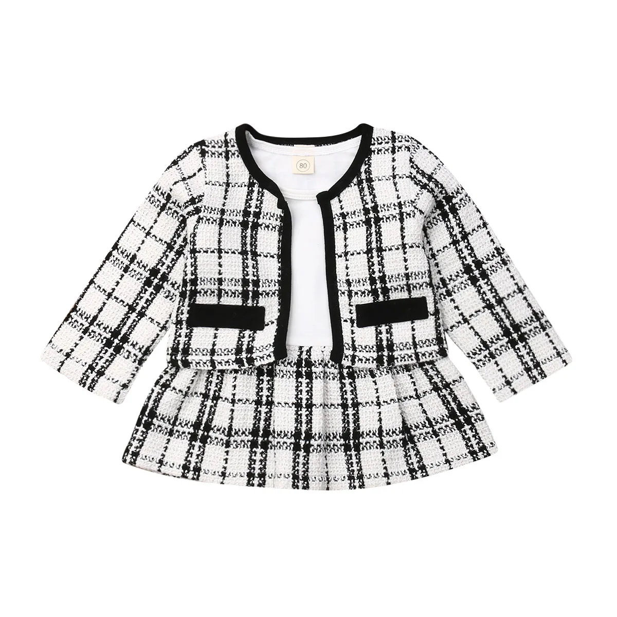 Fashion Baby Birthday Kid Girl Clothes Outfit Tutu Skirt Dress+ Plaid Coat Top 2Pcs Party Warm Small Fragrance Set | Мать и ребенок
