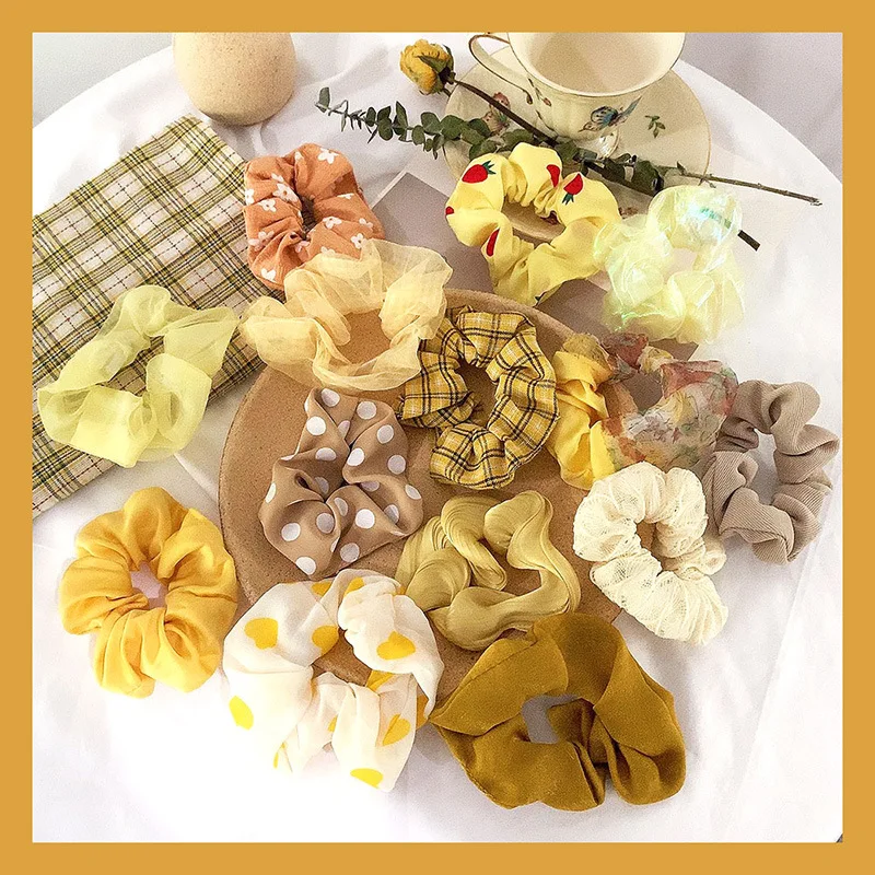 

yellow Girl Hair Bands Children Color Gum For Hair Turban Elastic Scrunchie Pack Transparent Hair Ties Hair Accessories