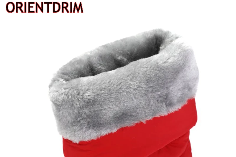 

Red Down cloth knee High boots Womans Waterproof fabric space cotton warm Med Heel Snow Boots Women Platform Wedges Heel shoes