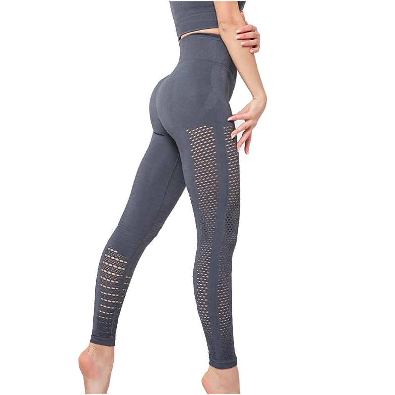 Бесшовные штаны для йоги женщин Компрессионные Леггинсы с отверстиями леггинсы