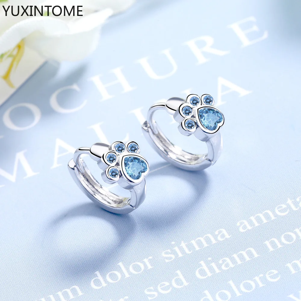 

S925 silver blue zircon cat claw hoop earrings female cute fresh earrings niche design sense ins wind earrings for gift 2021