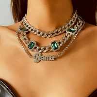 upscale luxurious woman fashion cuba necklace multichamber chokers necklaces green hyperbole letter rhinestone bama party gift