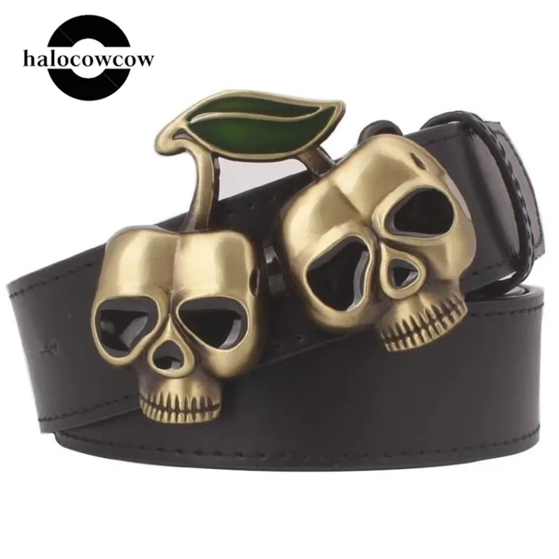 3D Двойной Череп Пряжка яблоко ремни для мужчин женщин унисекс Новинка Кожа Pubk