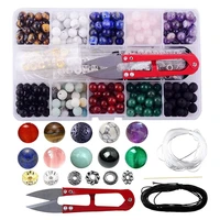 gem bead box set 240 round loose stones natural amethyst lava mixed color bracelet jewelry making tool kit
