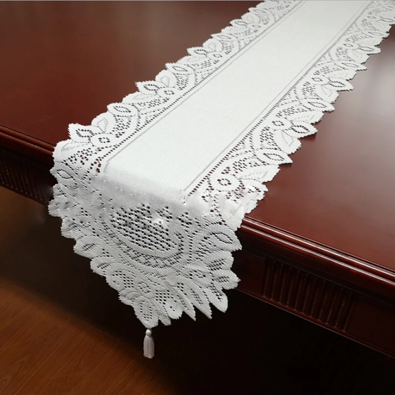

Lace Table Runner with Tassel Cotton Wedding Decor Hollow Tablecloth Nordic Romance Table Cover Holiday Party Home Textile Decor