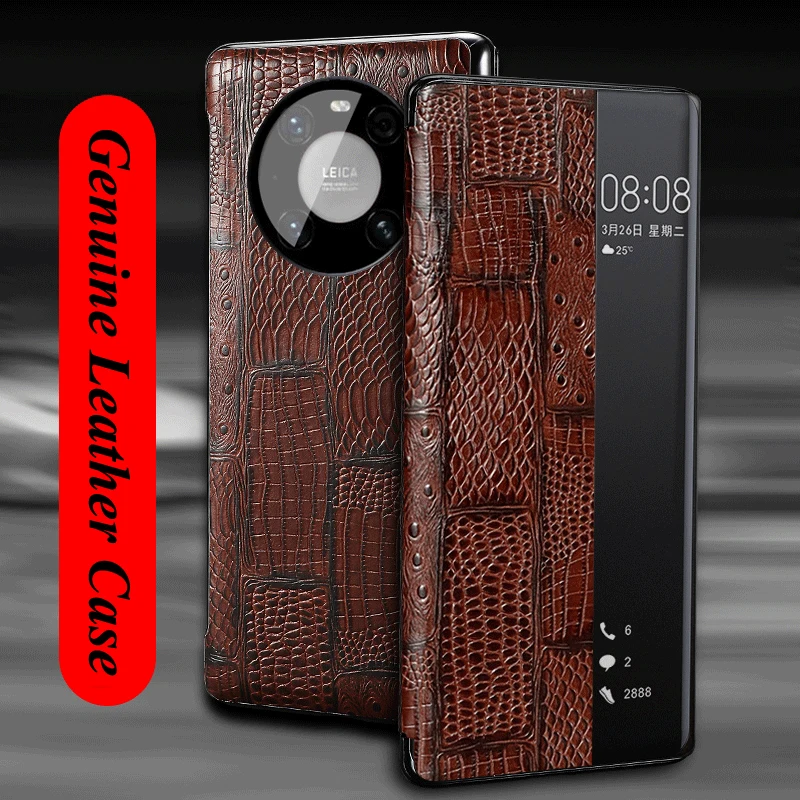 

Genuine Leather Case for Huawei Mate 40 Pro Plus Mate 40 Mate40 Cover Window View Cowhide Flip Smart Auto Sleeping Wake Up Funda